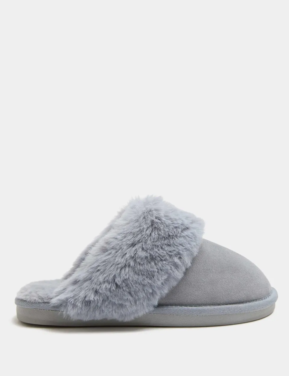 Suede Faux Fur Trim Mule Slippers