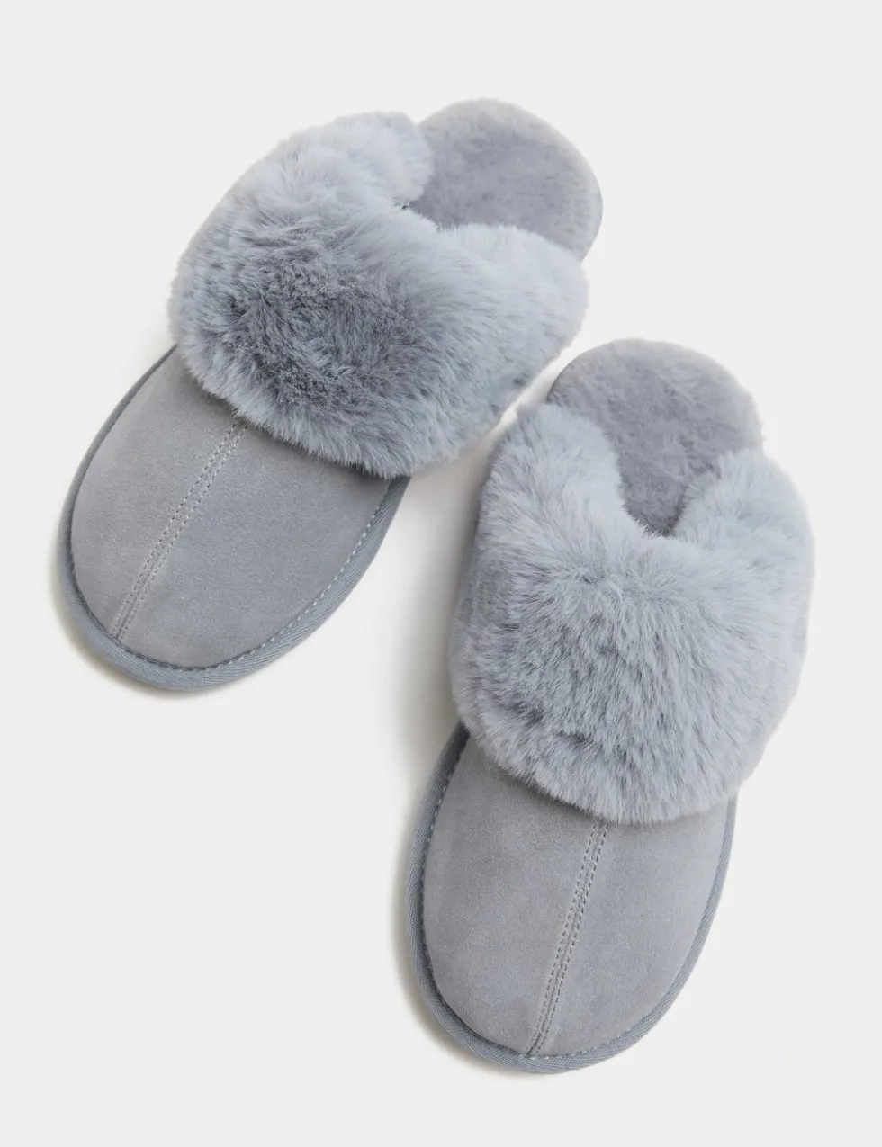 Suede Faux Fur Trim Mule Slippers