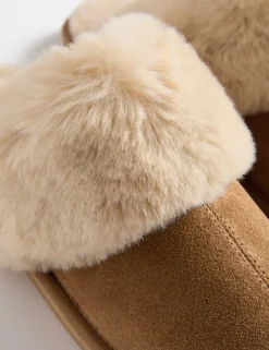 Suede Faux Fur Trim Mule Slippers