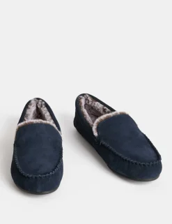 Suede Fleece Lined Moccasin Slippers
