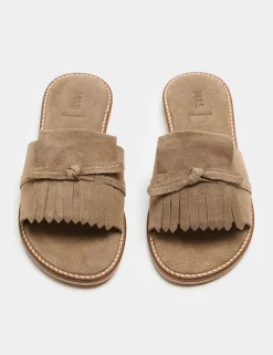 Suede Fringed Flat Mules