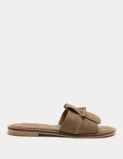 Suede Fringed Flat Mules