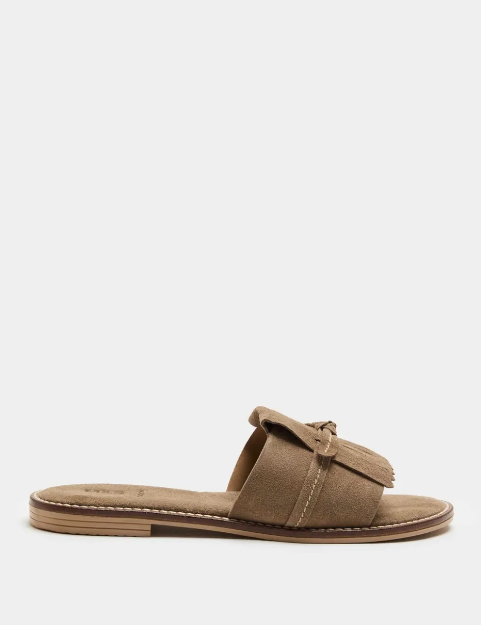 Suede Fringed Flat Mules