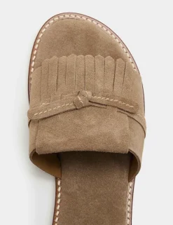 Suede Fringed Flat Mules