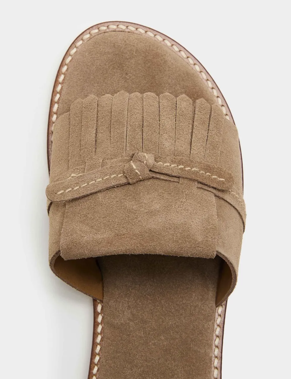 Suede Fringed Flat Mules