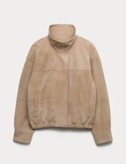 Suede Funnel Neck Blouson Jacket