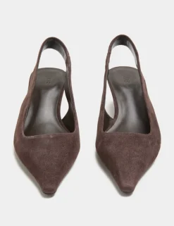 Suede Kitten Heel Pointed Slingback Shoes