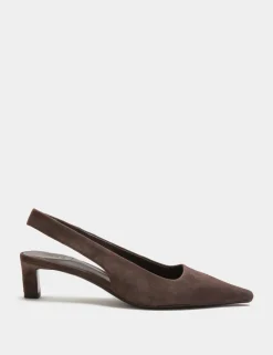Suede Kitten Heel Pointed Slingback Shoes