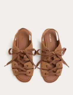 Suede Lace Up Flat Gladiator Sandals