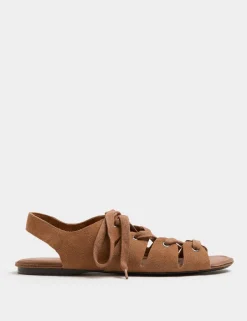Suede Lace Up Flat Gladiator Sandals