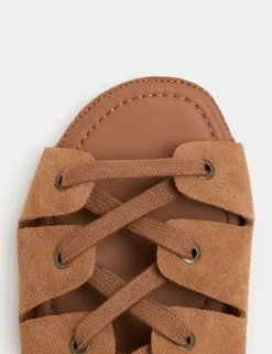 Suede Lace Up Flat Gladiator Sandals