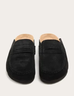 Suede Saddle Loafer Corkbed Mules