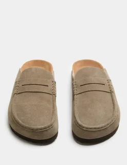 Suede Saddle Loafer Corkbed Mules