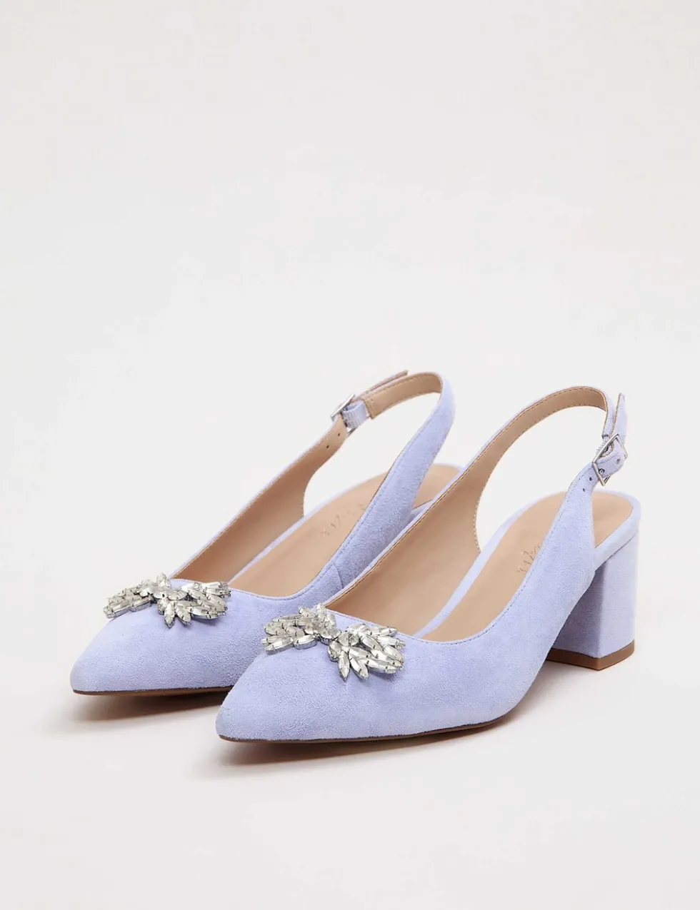 Suede Sparkle Block Heel Slingback Shoes