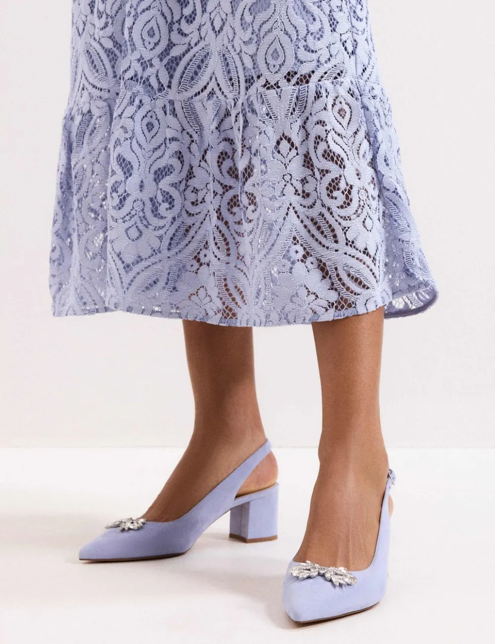Suede Sparkle Block Heel Slingback Shoes