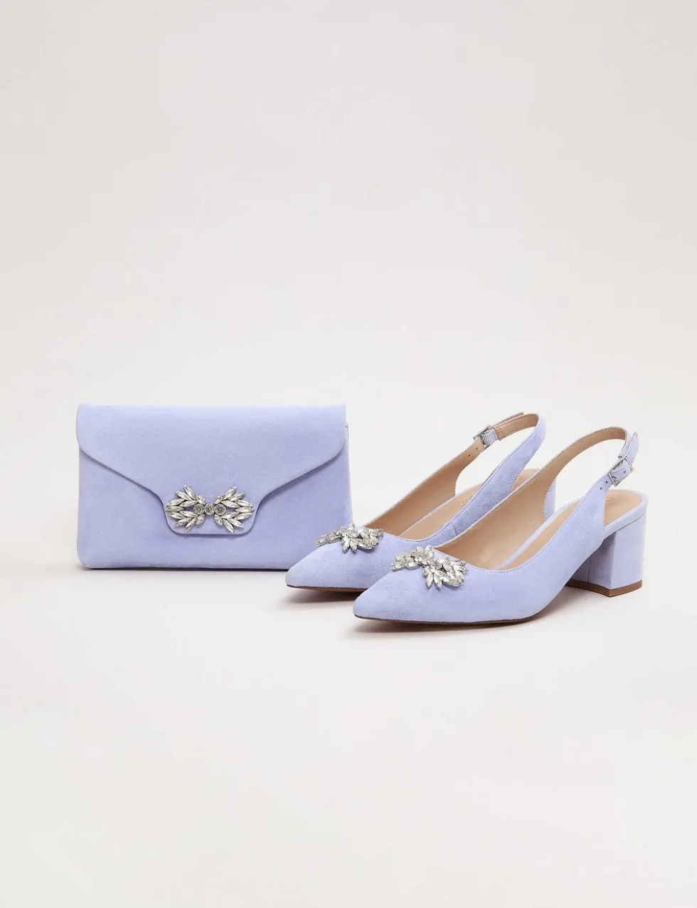 Suede Sparkle Block Heel Slingback Shoes