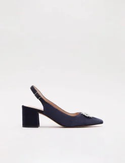 Suede Sparkle Block Heel Slingback Shoes