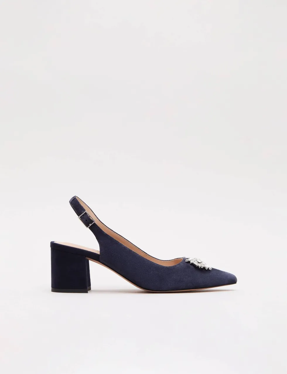 Suede Sparkle Block Heel Slingback Shoes