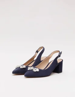 Suede Sparkle Block Heel Slingback Shoes