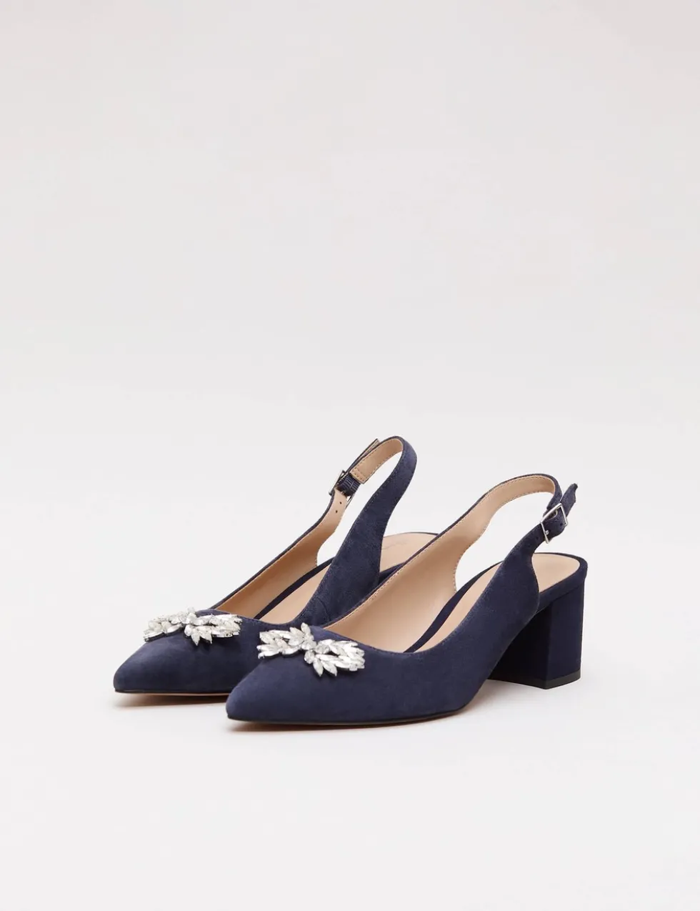 Suede Sparkle Block Heel Slingback Shoes