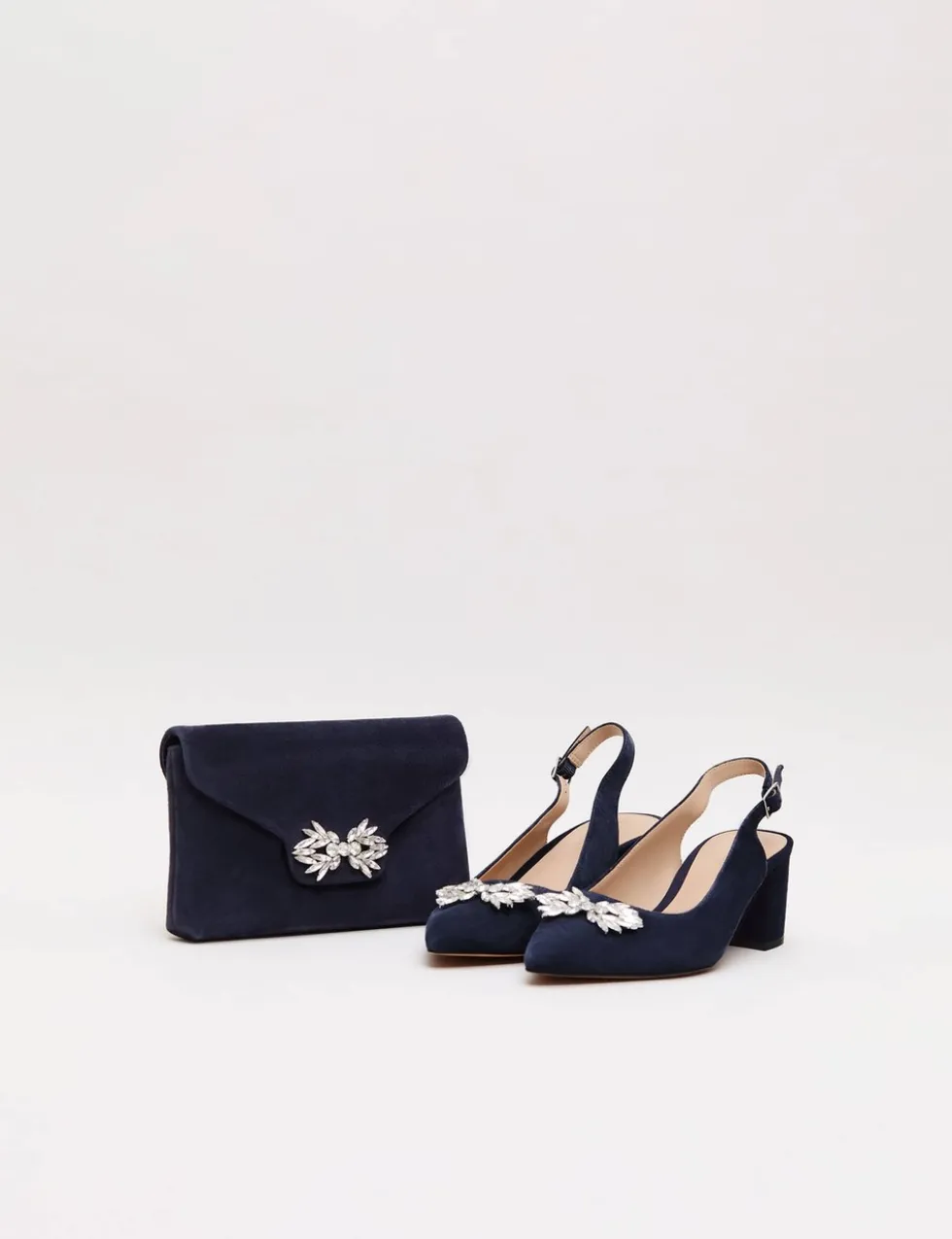 Suede Sparkle Block Heel Slingback Shoes