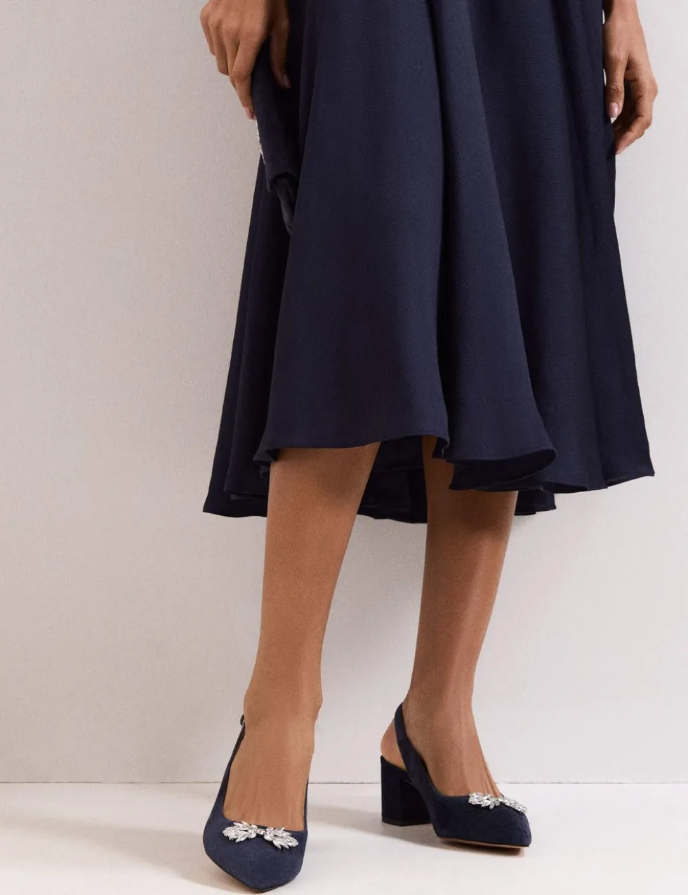 Suede Sparkle Block Heel Slingback Shoes