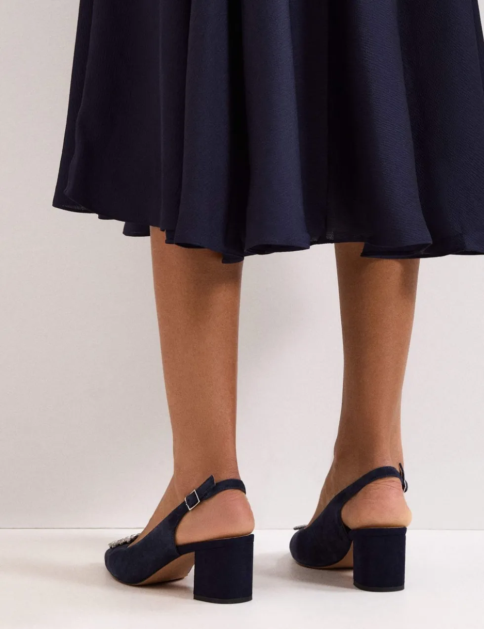 Suede Sparkle Block Heel Slingback Shoes