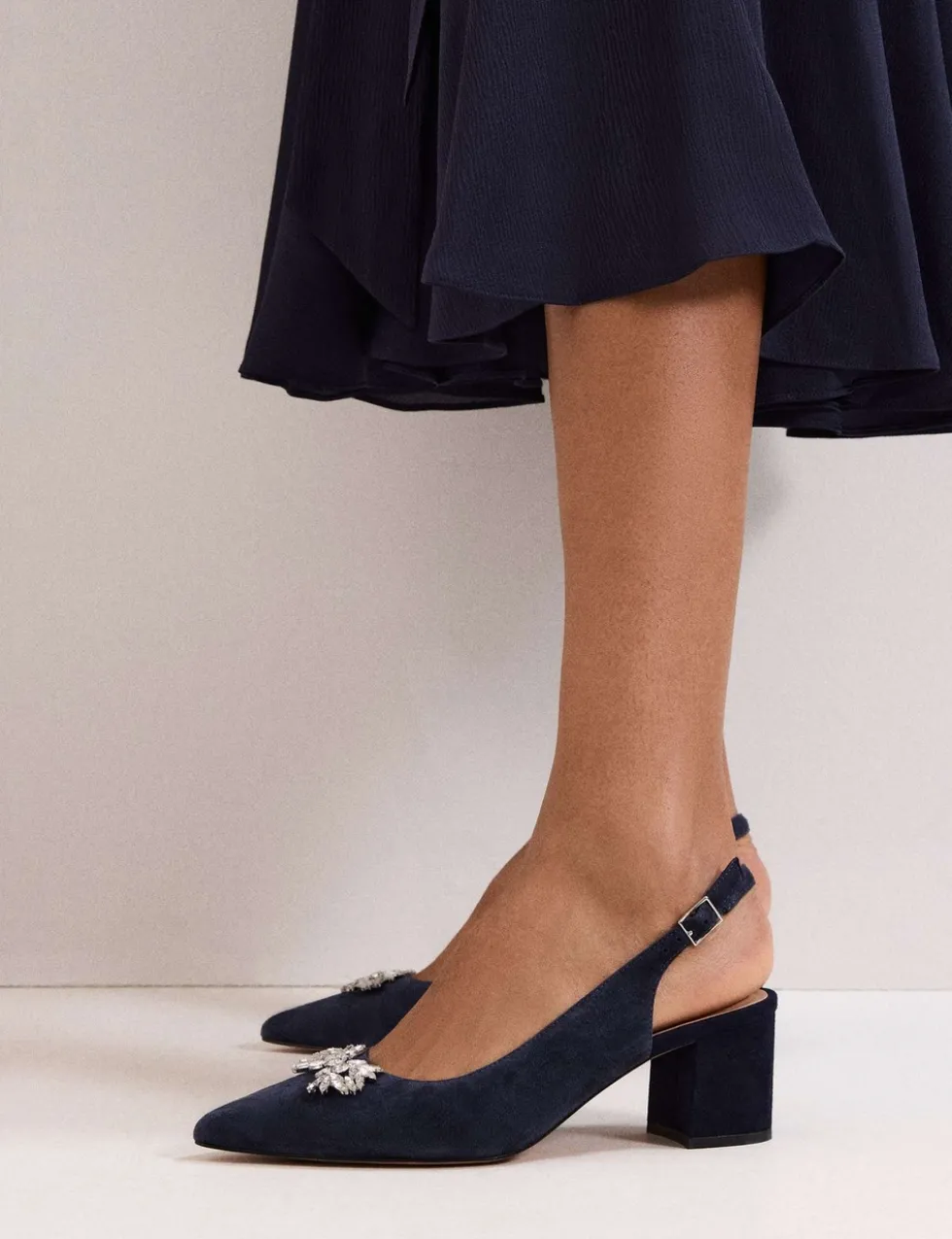 Suede Sparkle Block Heel Slingback Shoes