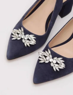 Suede Sparkle Block Heel Slingback Shoes