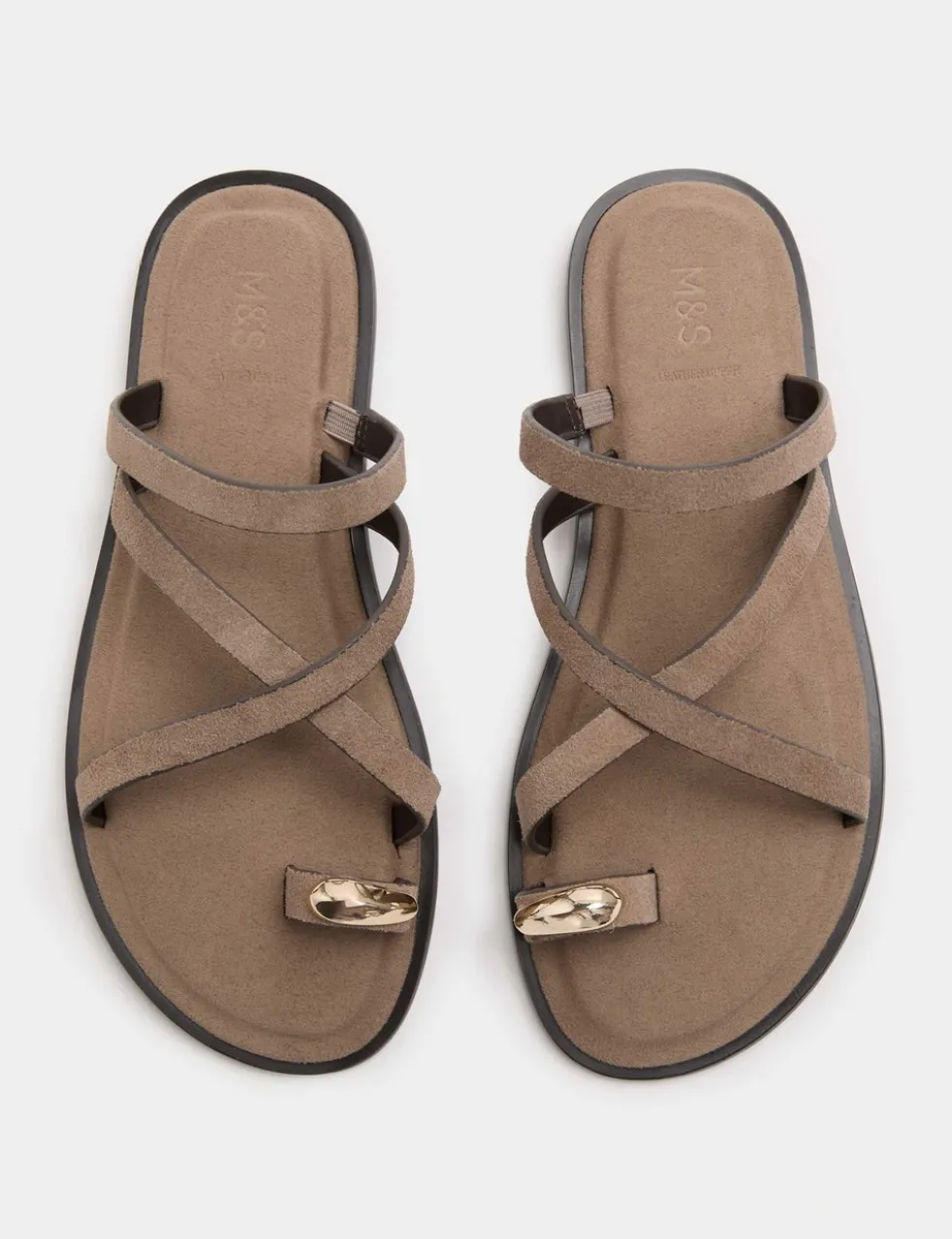 Suede Strappy Flat Toe Loop Sandals