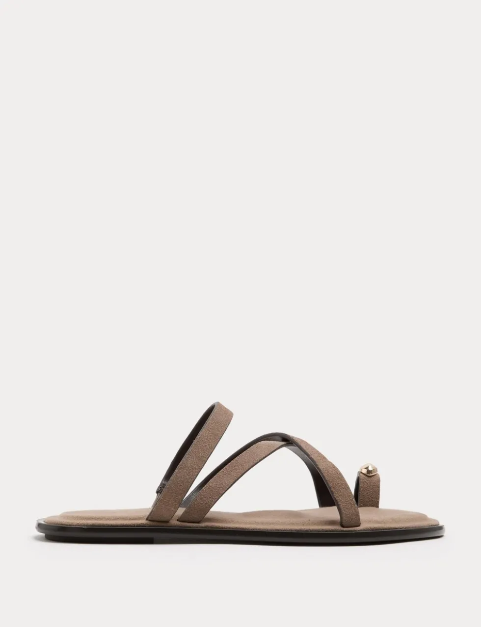 Suede Strappy Flat Toe Loop Sandals