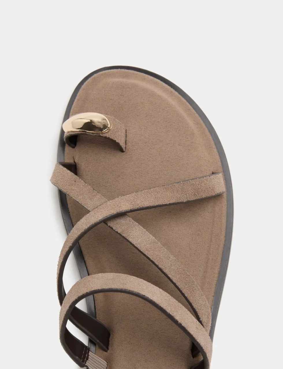 Suede Strappy Flat Toe Loop Sandals