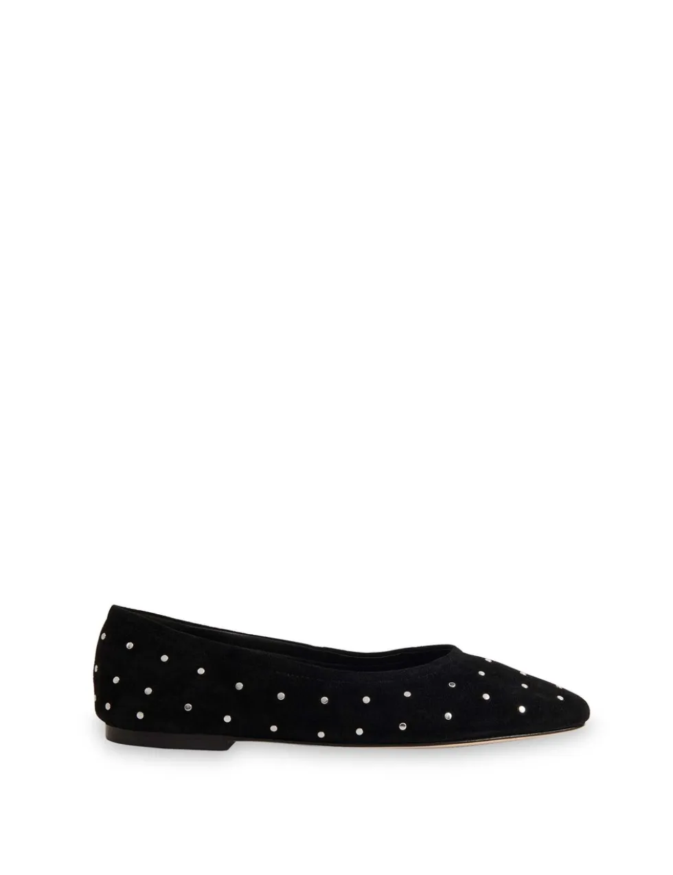Suede Studded Flat Ballet Pumps