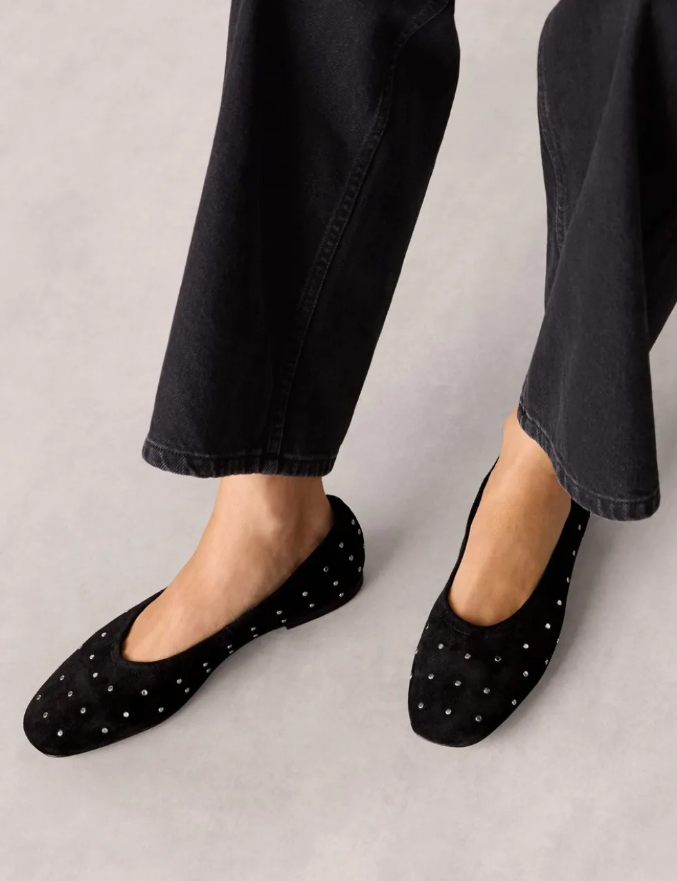 Suede Studded Flat Ballet Pumps