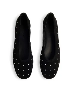 Suede Studded Flat Ballet Pumps