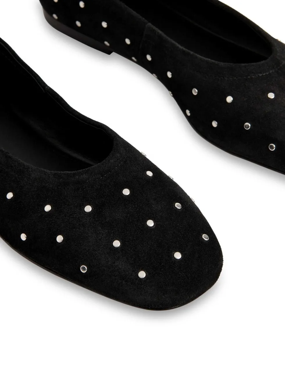 Suede Studded Flat Ballet Pumps
