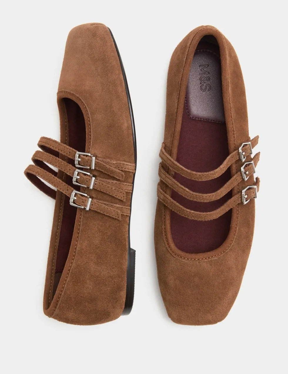 Suede Triple Strap Mary Jane Ballet Pumps