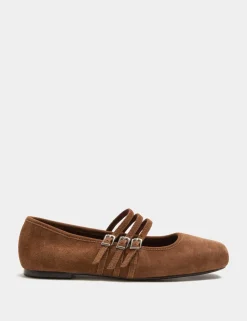Suede Triple Strap Mary Jane Ballet Pumps