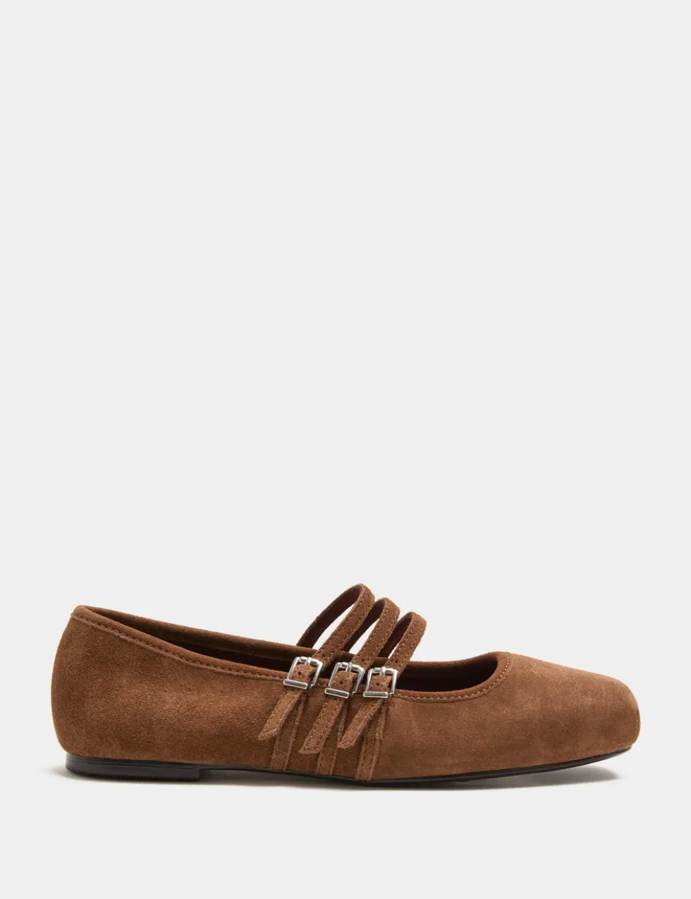 Suede Triple Strap Mary Jane Ballet Pumps