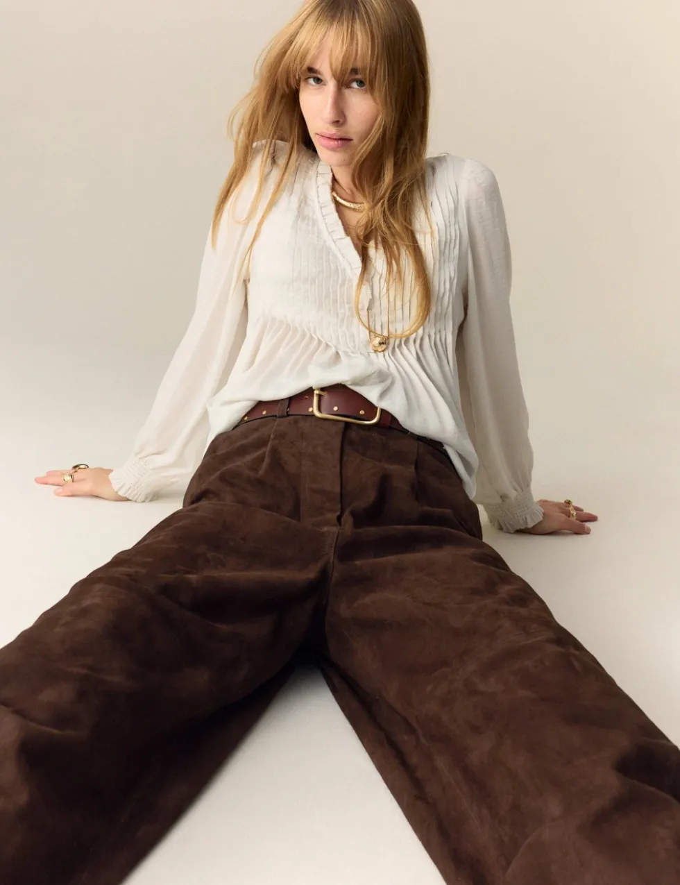 Suede Wide Leg Cropped Trousers