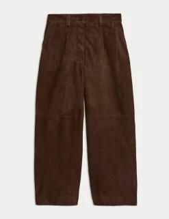 Suede Wide Leg Cropped Trousers