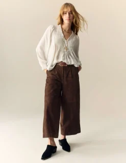 Suede Wide Leg Cropped Trousers