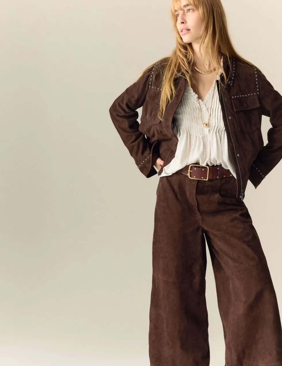 Suede Wide Leg Cropped Trousers