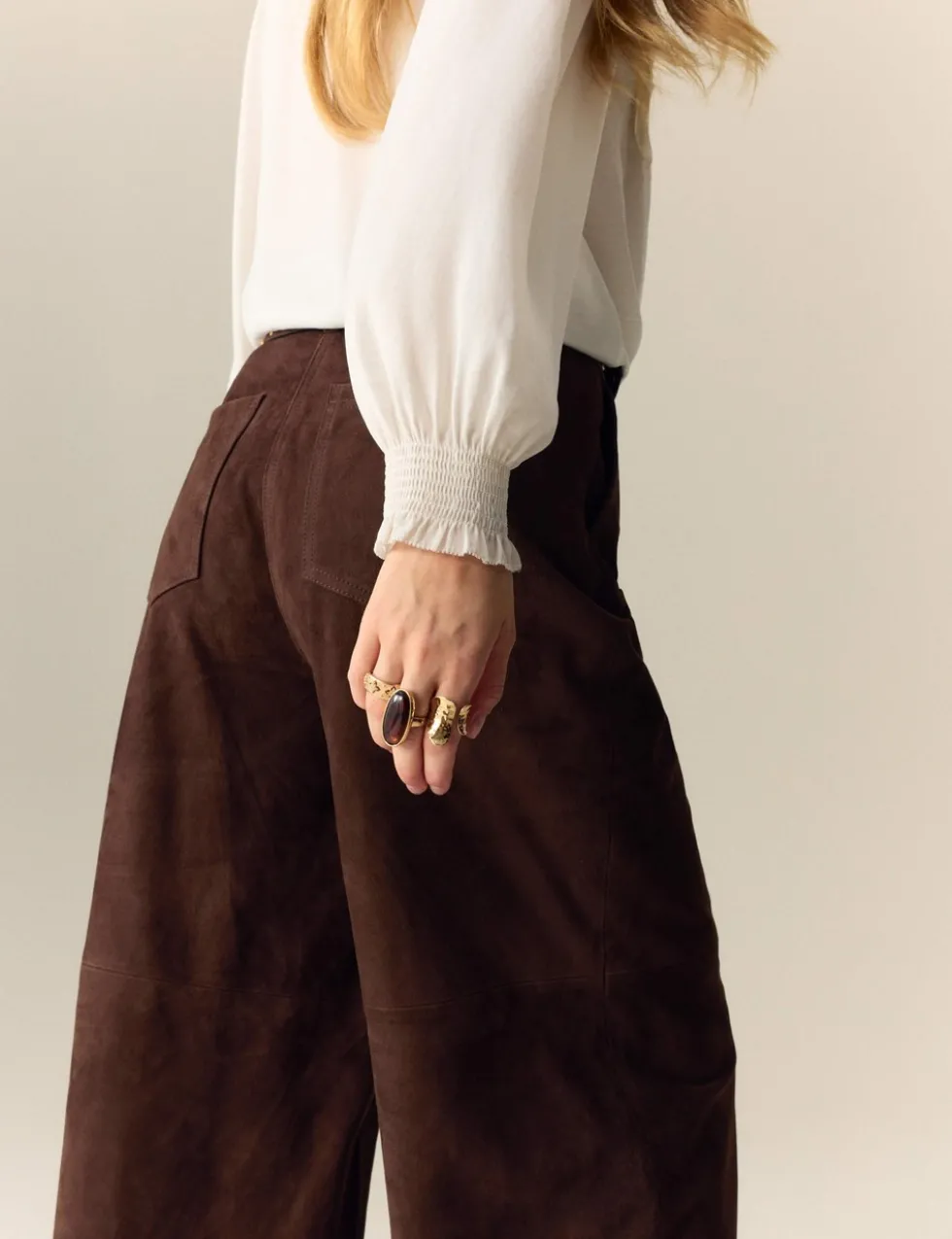 Suede Wide Leg Cropped Trousers