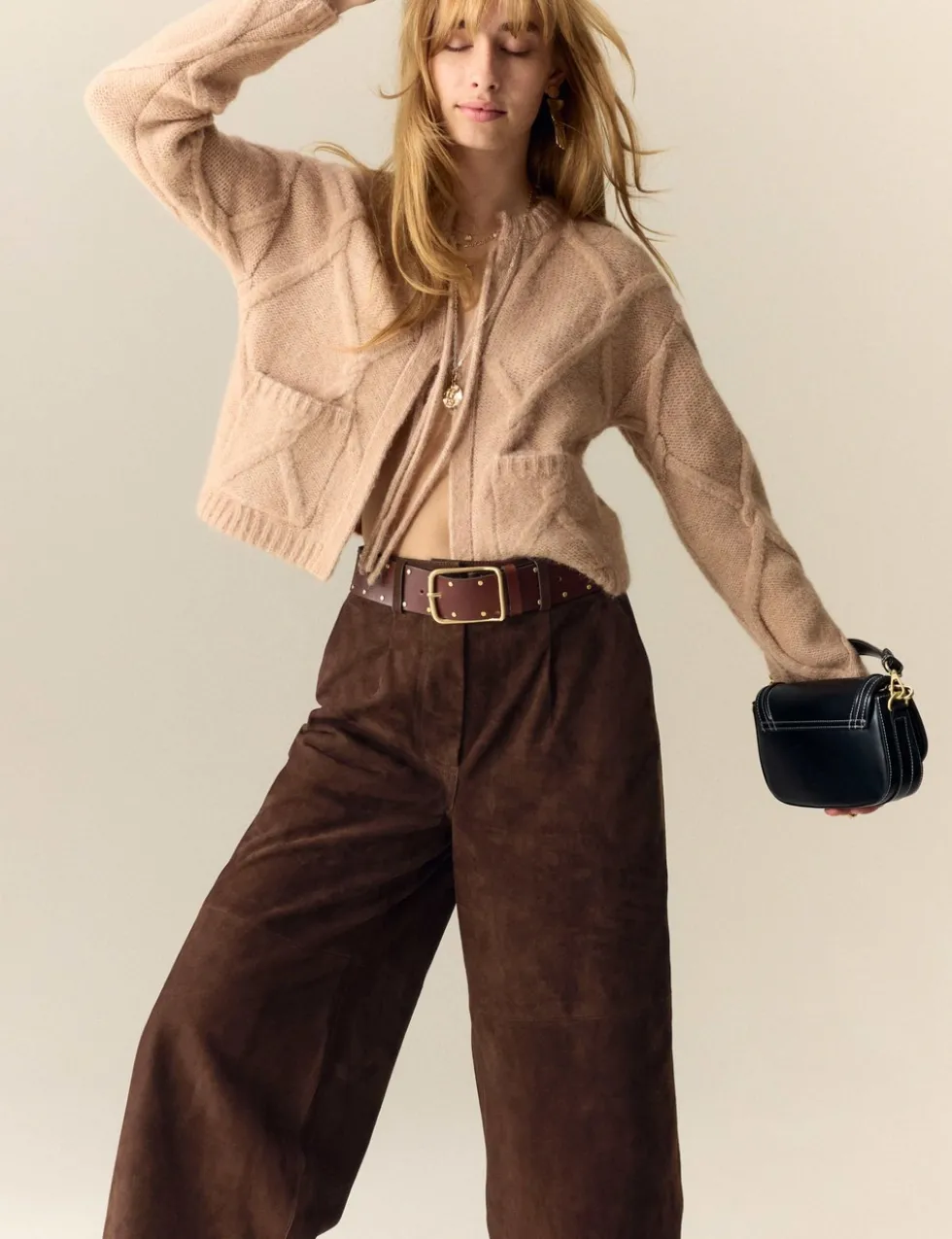 Suede Wide Leg Cropped Trousers