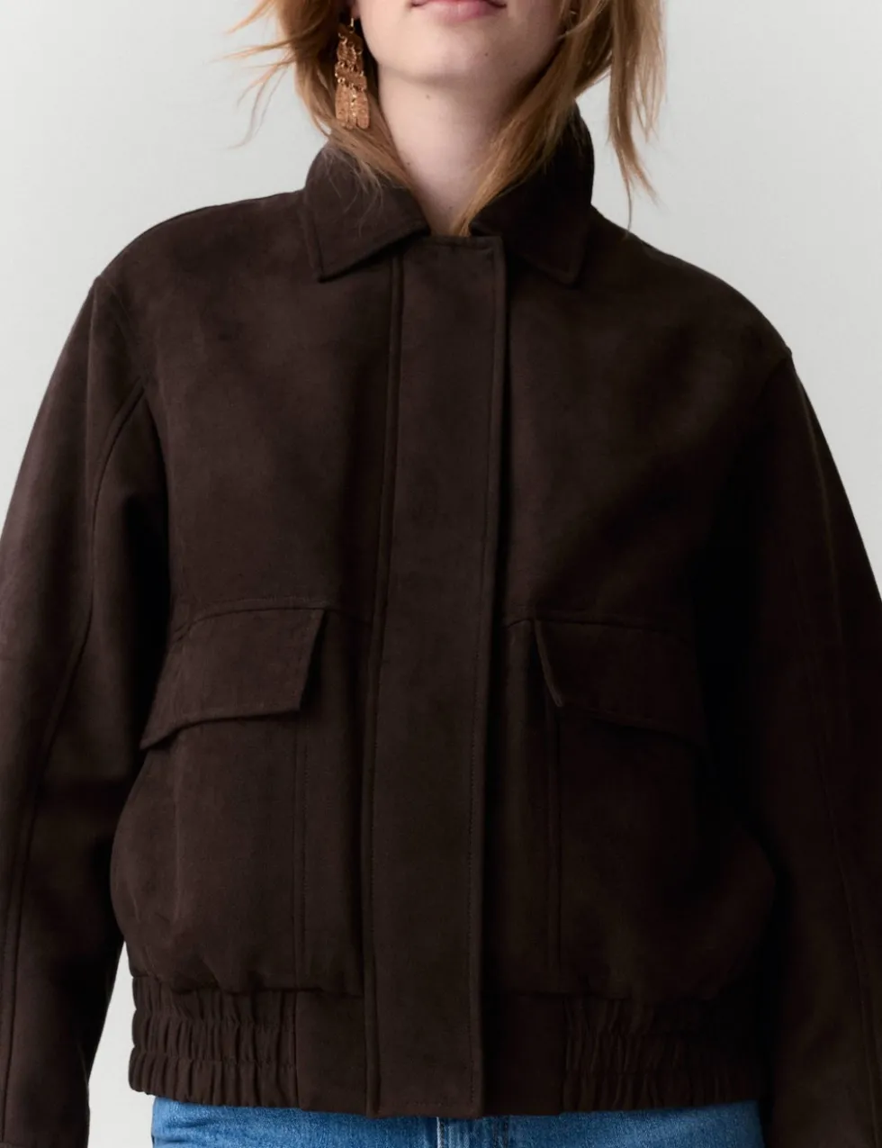 Suedette Collared Bomber Jacket