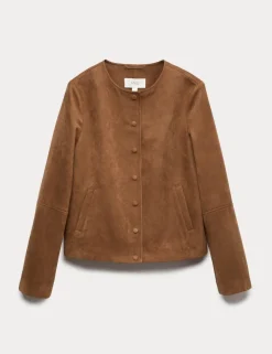 Suedette Collarless Jacket