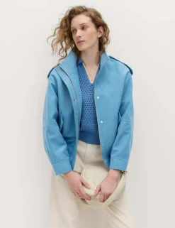 Suedette Funnel Neck Bomber Jacket
