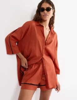 Summer Wear Linen Rich Beach Cover Up Shirt