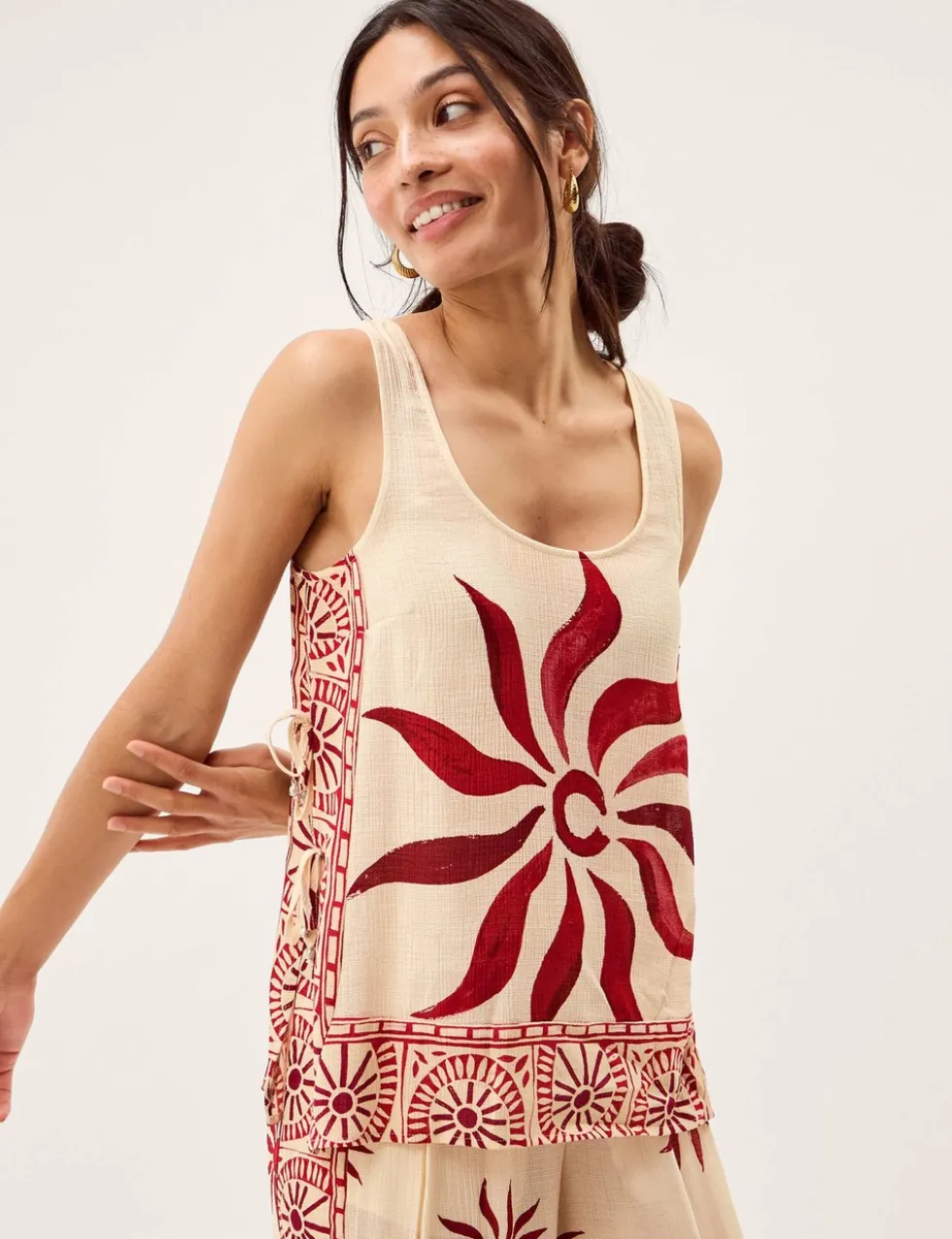 Sun Print Bead Tie Side Cami Top